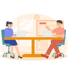 A Man And Woman Discussing About Work Illustration