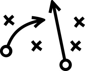 Linear icon of strategy arrows and crosses as a tactic concept