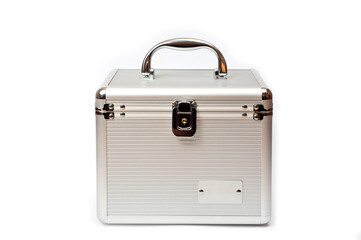 Nickel-plated metal chest with a lock for CDs or other things and jewelry.