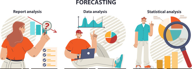 Business forecast set. Employee planning a new project, start up or marketing