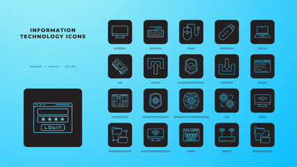 Information technology icons collection with black filled line style. network. Vector illustration