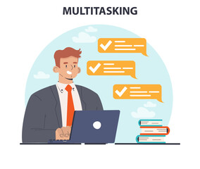 Fototapeta na wymiar Multitasking. Effective and competent male office worker managing
