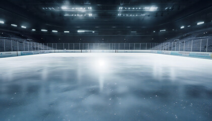 hockey stadium with fans crowd and an empty ice rink. Generative ai