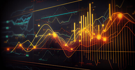 Fototapeta na wymiar Colorful digital graph chart in stock trade market. Generative AI