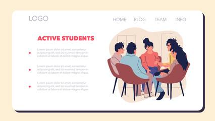 College or university students web banner or landing page.