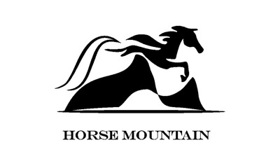 Mountain view horse tail line vector logo