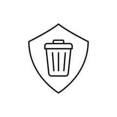 Trash can and shield. Waste care line icon isolated on white background. Vector illustration