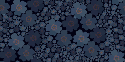 Seamless pattern of buttercups on a dark background for printing on fabric and paper.