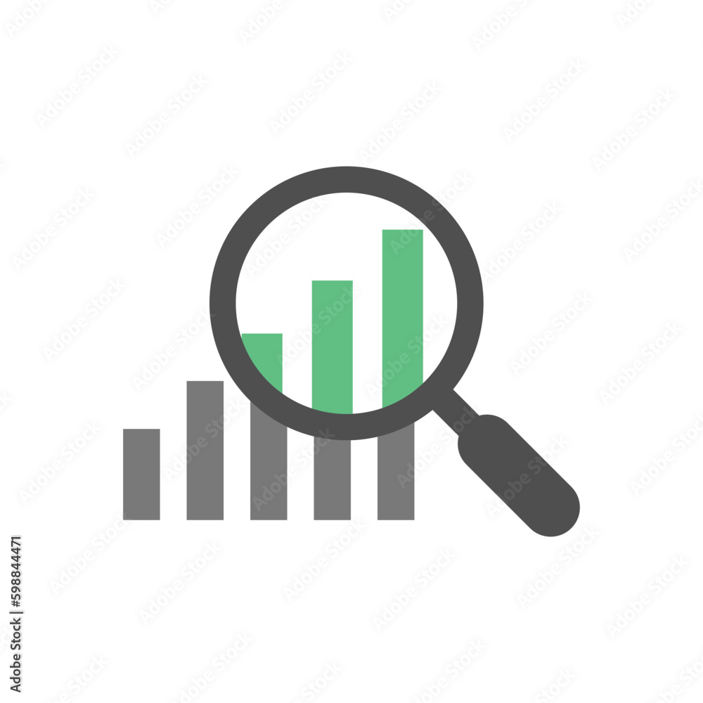 Poster magnifier and graph icon with shadow. vector illustration