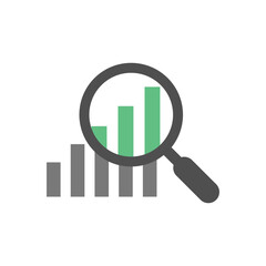 magnifier and graph icon with shadow. vector illustration