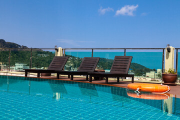 Pool on the roof of the hotel on the terrace at patong beach in phuket island; thailand
