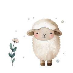 Fototapeta premium sheep nature watercolor neutral colors for kids simple drawing childish cute PNG
