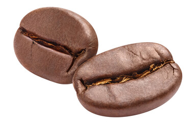 Fresh roasted coffee beans with leaves, cut out