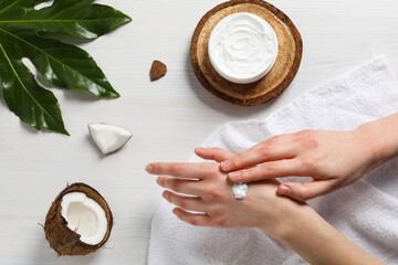 Concept of body and skin care accessories - coconut cosmetic