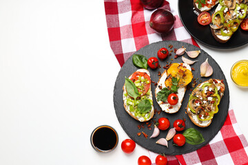 Toasts with grilled vegetables, space for text