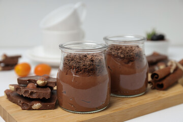 Concept of delicious and sweet food - chocolate mousse