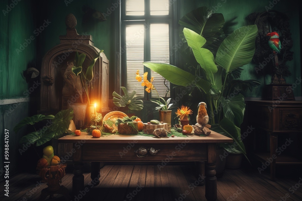 Aufkleber a table made of wood covered with a variety of fresh fruits and veggies generative ai generative ai