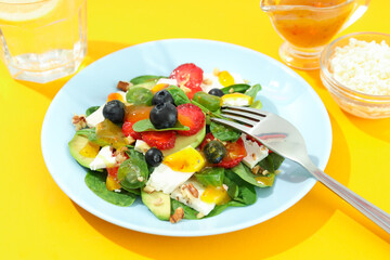 Concept of tasty food, salad with strawberry