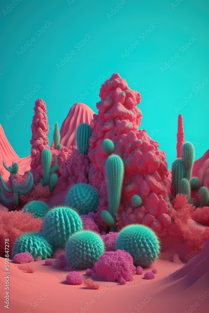 Poster a desert scene depicted in digital art, complete with cactus generative ai generative ai