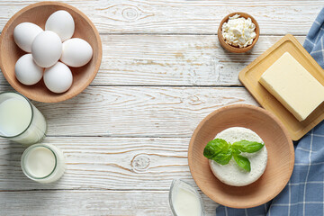 Concept of tasty food - different dairy products