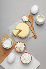 Concept of tasty food - different dairy products