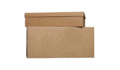 Closed cardboard box taped up and isolated on a white background. suitable for packaging, copy space for logo or text. delivery service concept