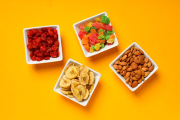 Tasty food concept - delicious dried fruits, tasty dried food