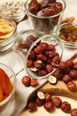 Tasty food concept - delicious dried fruits, tasty dried food
