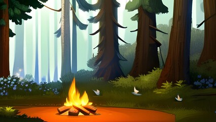 Campfire in the wood ,AI-generated image