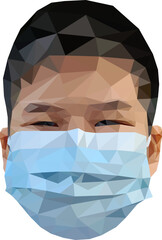 Low polygon of boy face wearing mask against dust or germs.