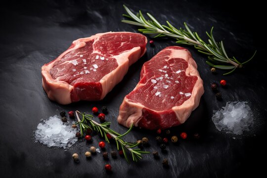 raw steak on a slate - generative ai