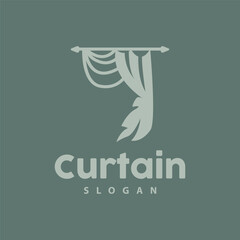 Curtain Logo, Home Interior Simple Design, Furniture Window Curtain Vector, Illustration Symbol Icon