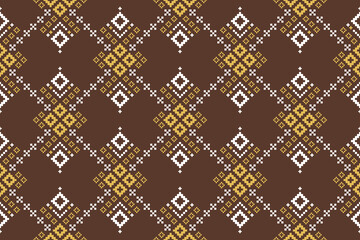 Nature vintages cross stitch traditional ethnic pattern paisley flower Ikat background abstract Aztec African Indonesian Indian seamless pattern for fabric print cloth dress carpet curtains and sarong