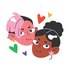 Cheerful characters with rainbow flags celebrate pride month. LGBTQ