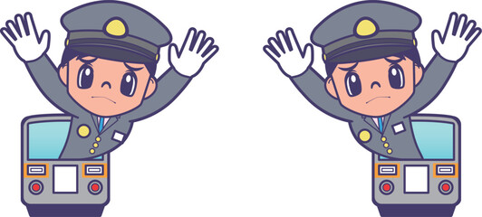 列車から困った顔で顔を出す車掌