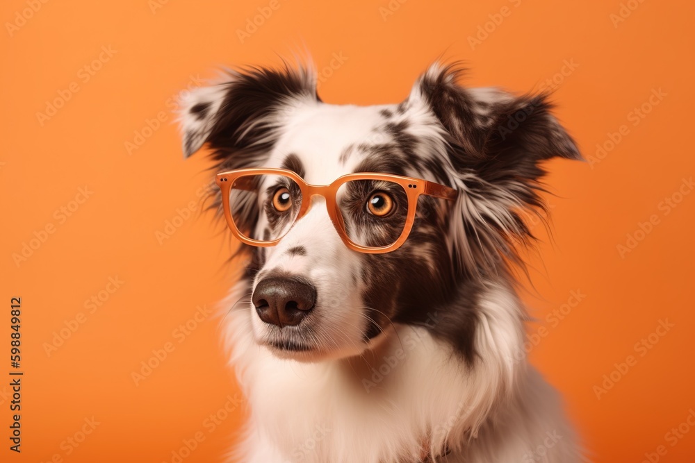 Poster a dog with spectacles, set on an orange backdrop generative ai generative ai