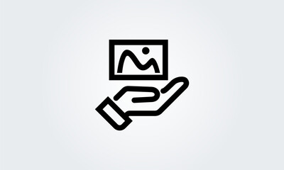 Image gallery, hand icon, silhouette Landscape photo pictogram, album picture symbol signs vector illustration