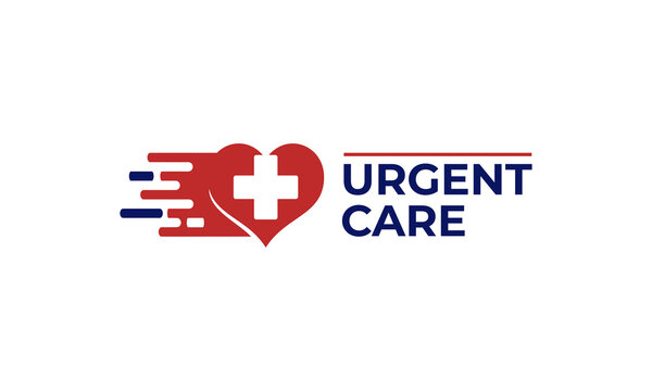 Logo for urgent care with pictogram combination heart love shape and medical cross sign