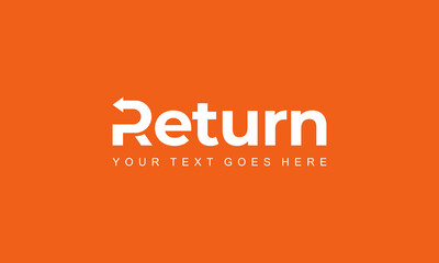 logotype typography logo called 'Return' with the letter R as left arrow in orange background