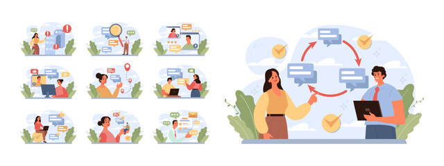 Active listening skill set. Attentive business charcter or employee soft