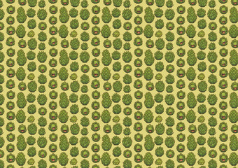 Artichoke with funny faces pattern on green background