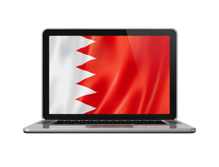 Bahrain flag on laptop screen isolated on white. 3D illustration