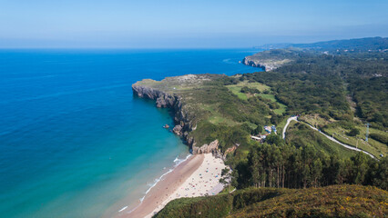 Fototapeta na wymiar Panoramic view of Playa de Andrin from Mirador de la Boriza, Asturias, Spain