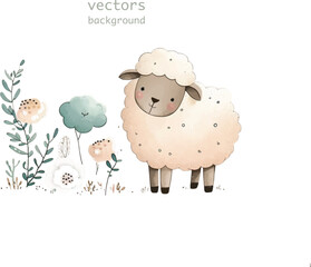 sheep nature watercolor neutral colors for kids simple drawing childish cute 