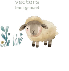 sheep nature watercolor neutral colors for kids simple drawing childish cute 