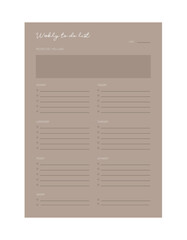 (Wooden) Daily the priority Planner. Minimalist planner template set. Vector illustration.