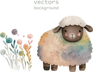 sheep nature watercolor neutral colors for kids simple drawing childish cute 