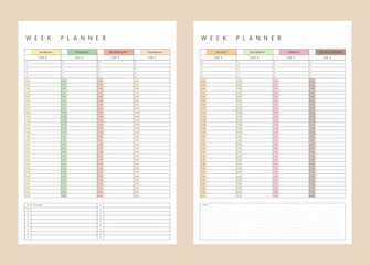 (pastel) Week Planner. Plan you food day easily. Vector illustration.