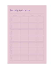 Weekly Meal Planner. Plan you food day easily. Vector illustration.