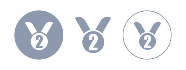 Icon with sport medal for celebration victory. Champion reward. Second place. Vector illustration of silver medal.